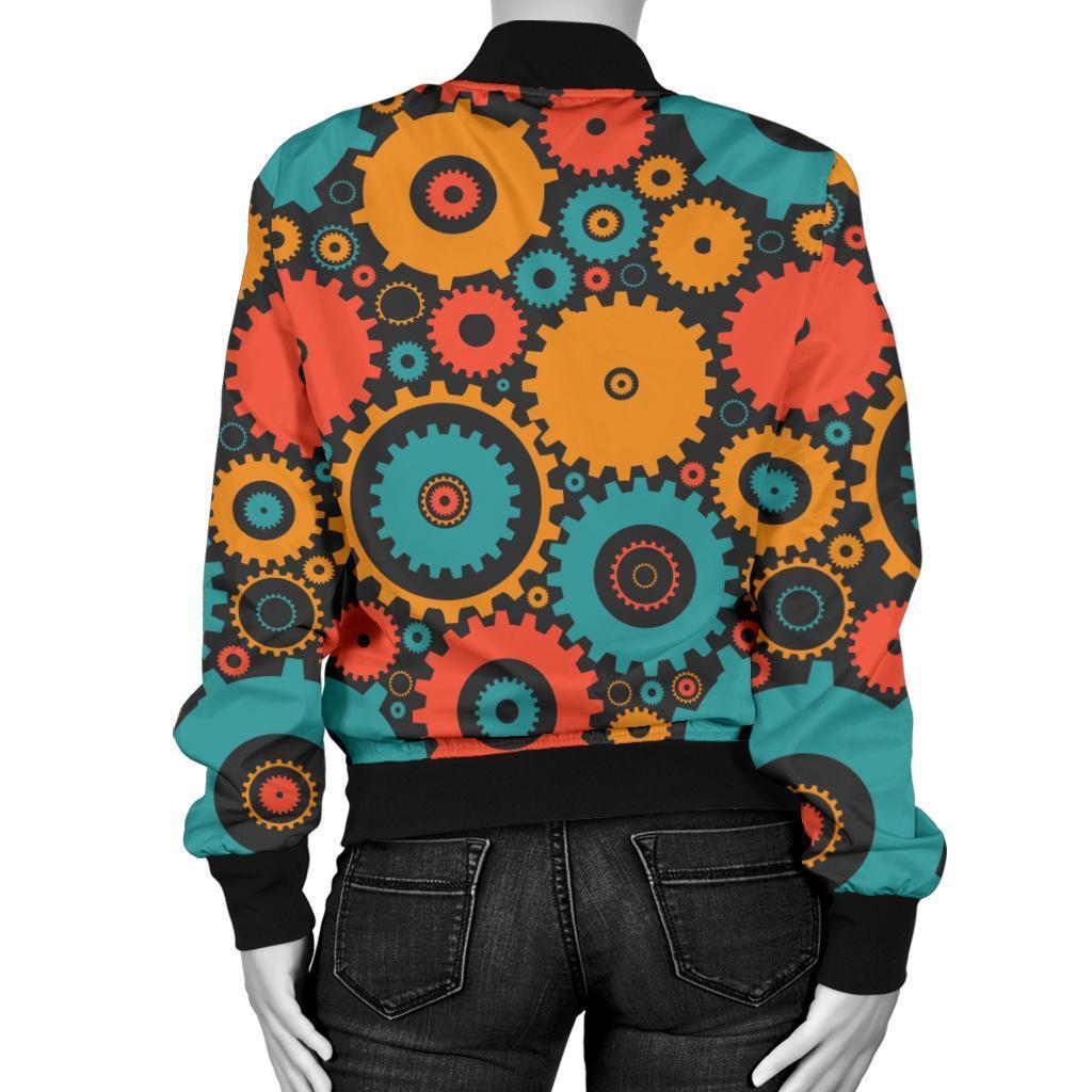Mechanic Colorful Pattern Print Women Casual Bomber Jacket-grizzshop