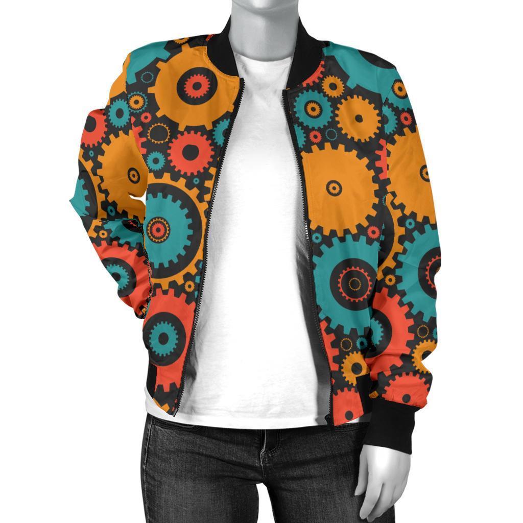 Mechanic Colorful Pattern Print Women Casual Bomber Jacket-grizzshop