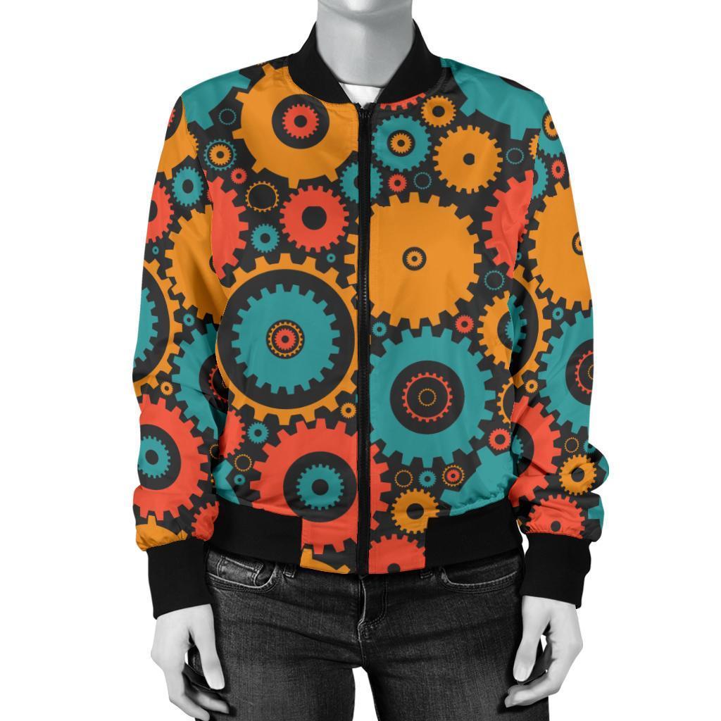 Mechanic Colorful Pattern Print Women Casual Bomber Jacket-grizzshop