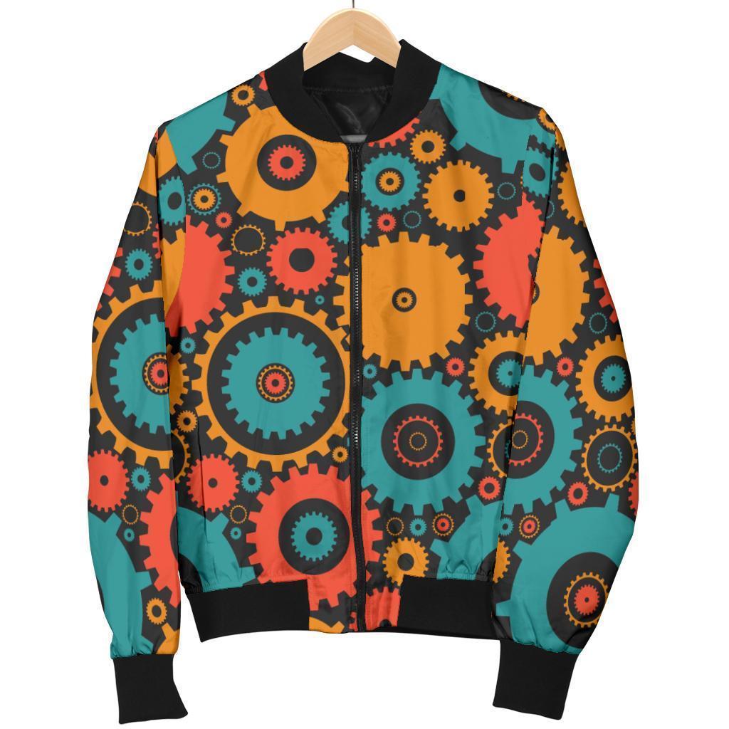 Mechanic Colorful Pattern Print Women Casual Bomber Jacket-grizzshop