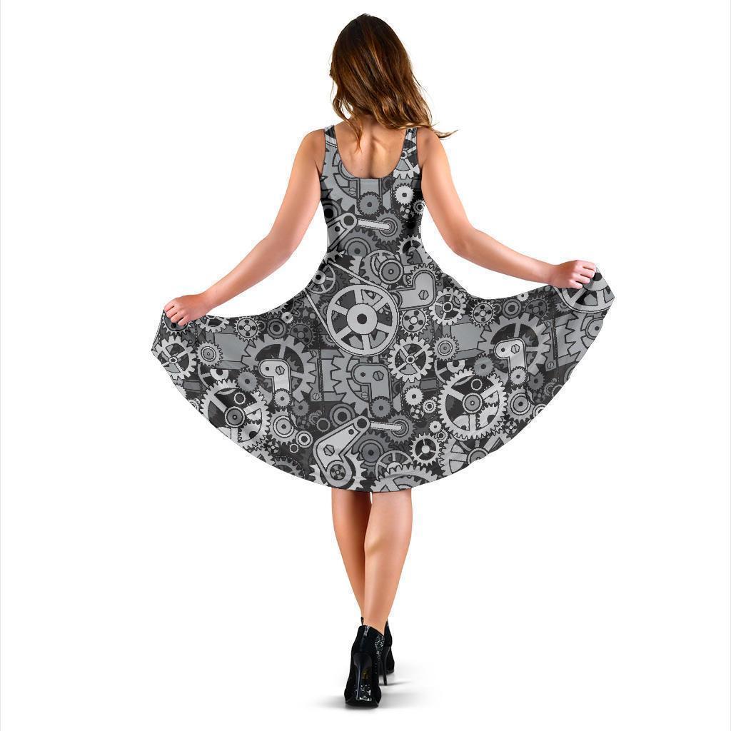 Mechanic Print Pattern Dress-grizzshop