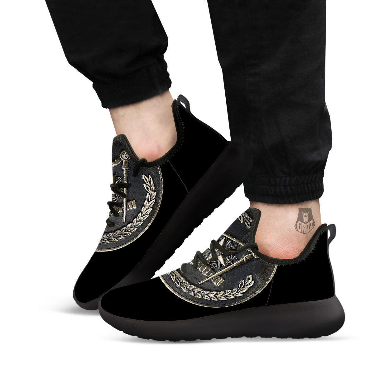 Medal Freemasonry Print Black Athletic Shoes-grizzshop