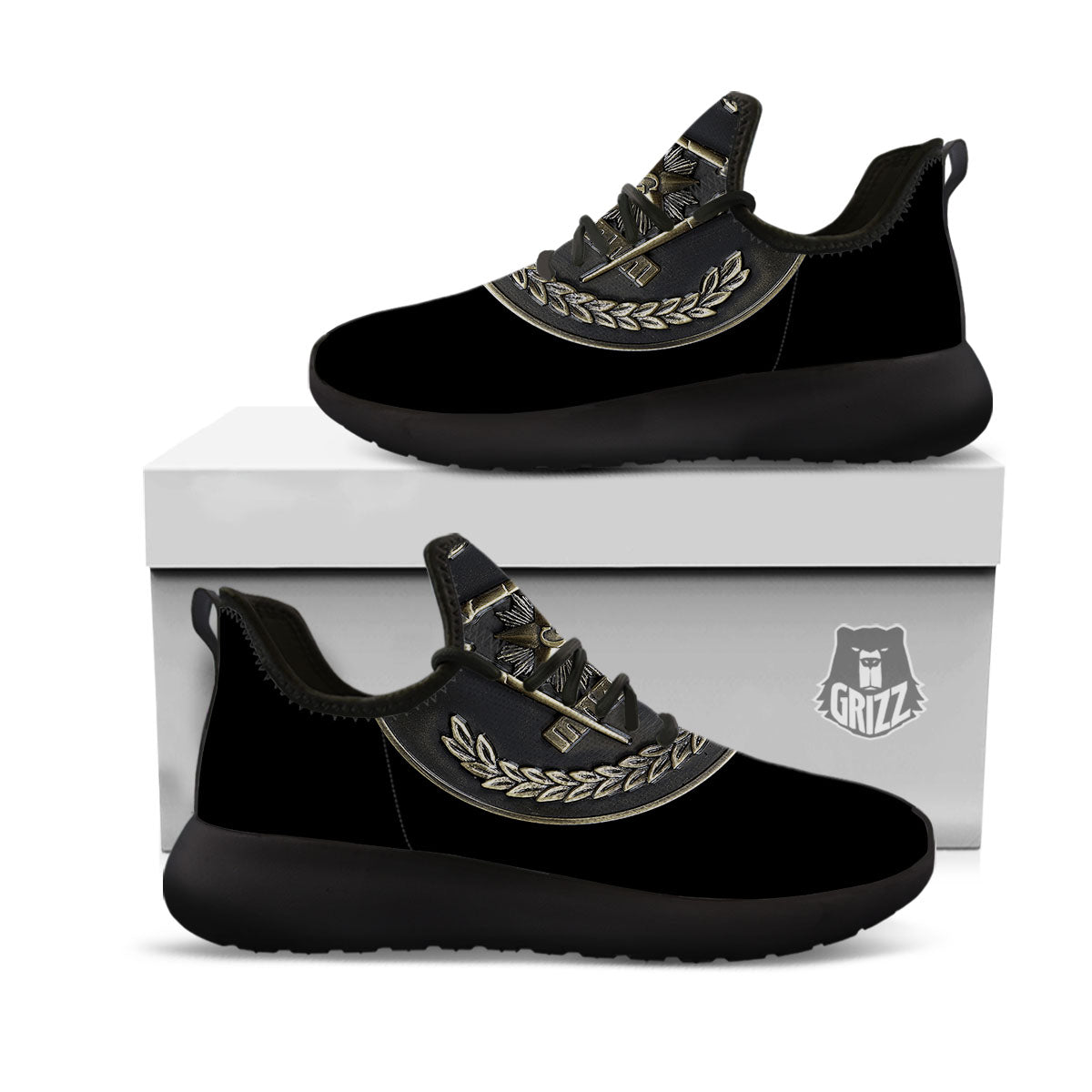 Medal Freemasonry Print Black Athletic Shoes-grizzshop