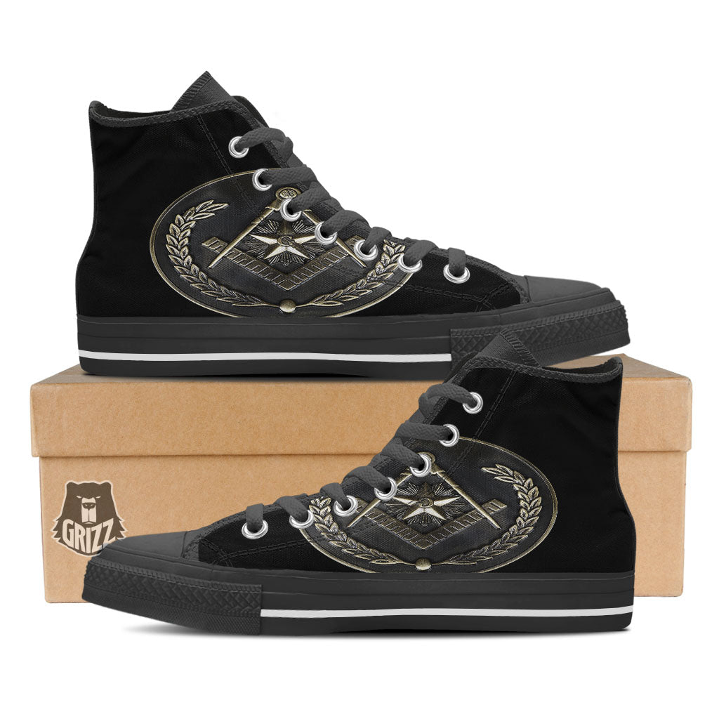 Medal Freemasonry Print Black High Top Shoes-grizzshop
