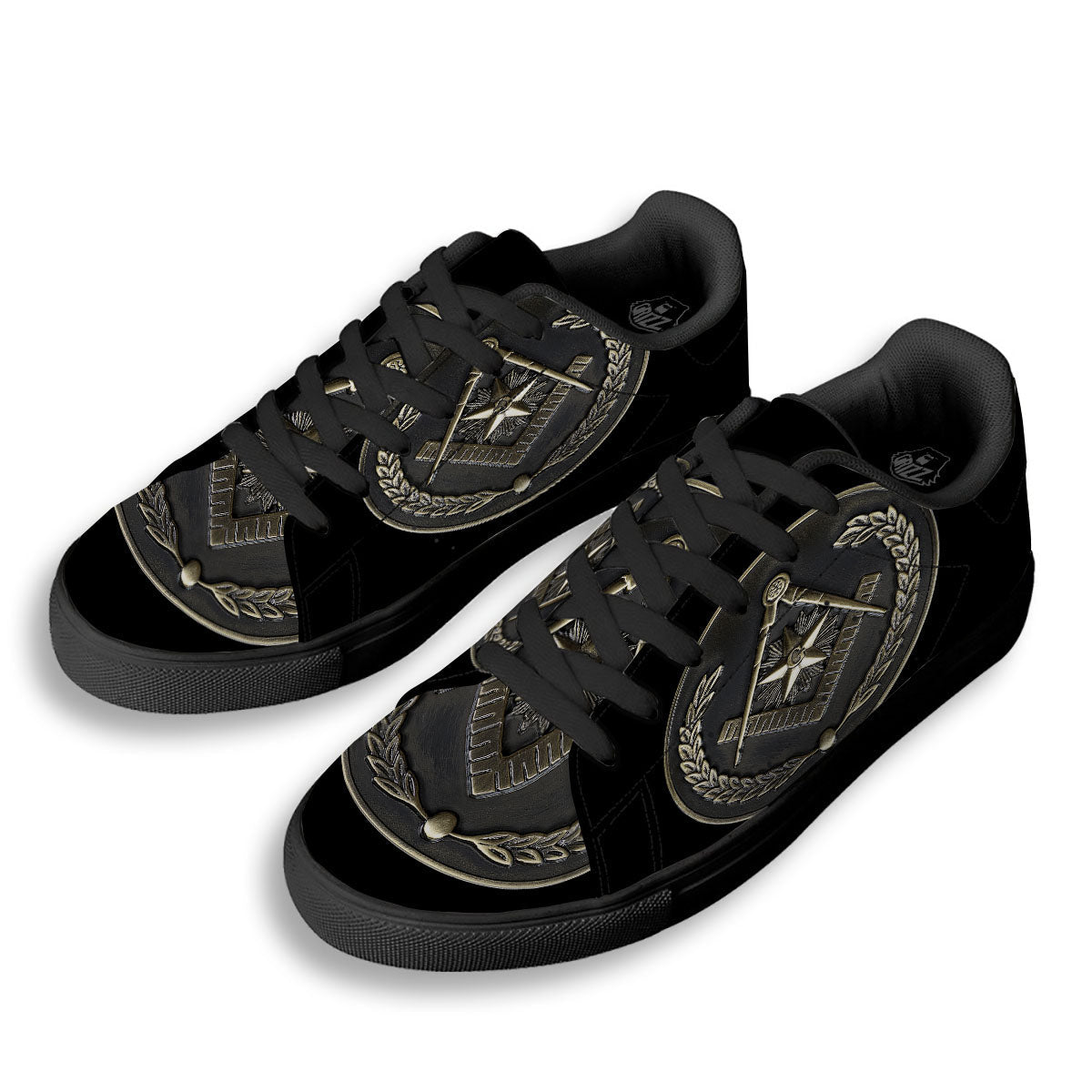 Medal Freemasonry Print Black Low Top Sneakers-grizzshop