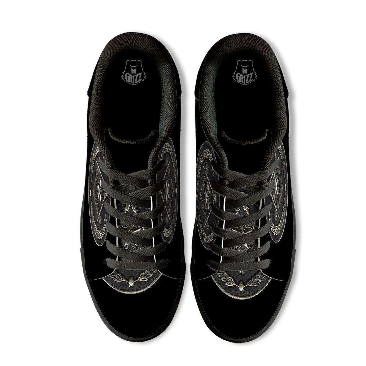 Medal Freemasonry Print Black Low Top Sneakers-grizzshop