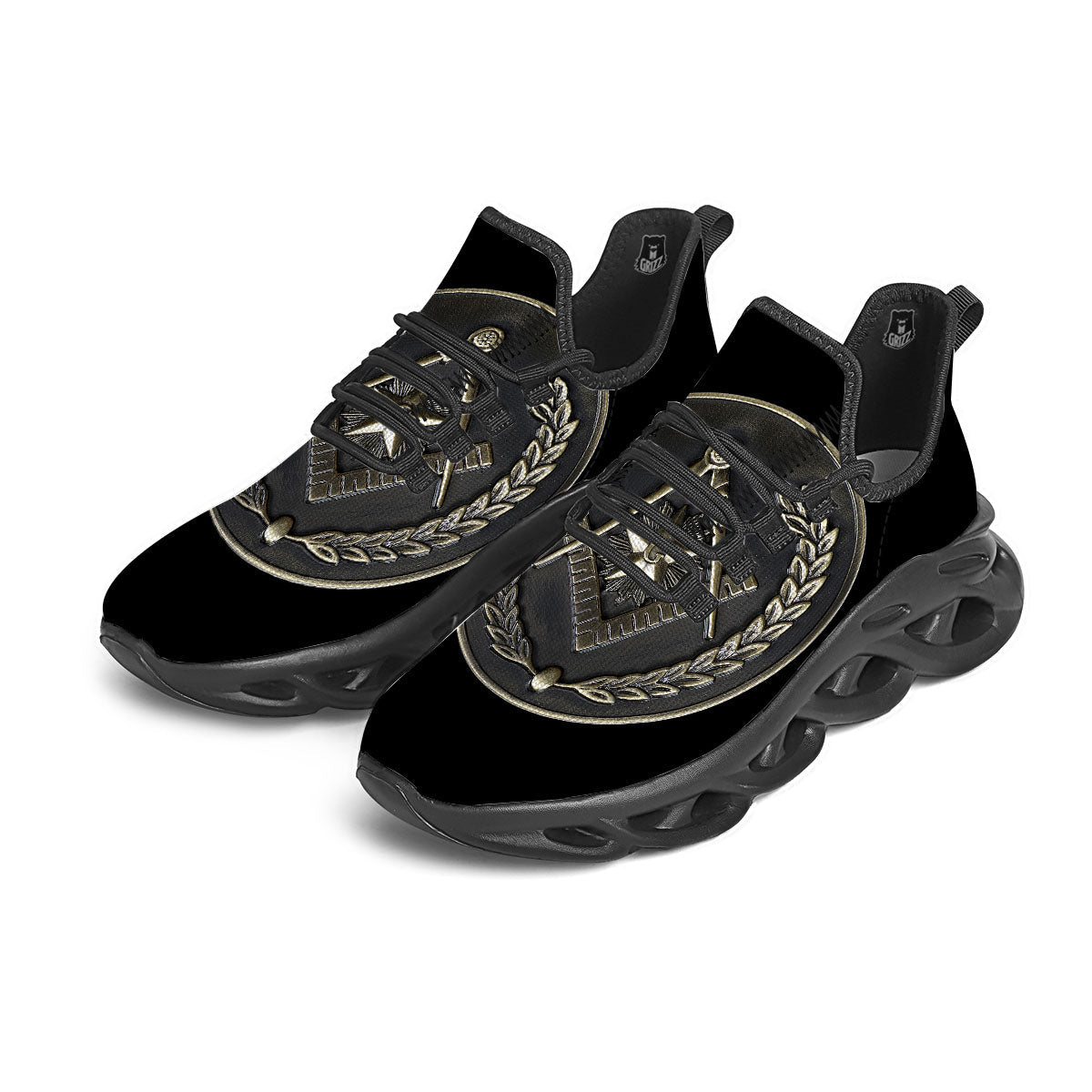 Medal Freemasonry Print Black Running Shoes-grizzshop