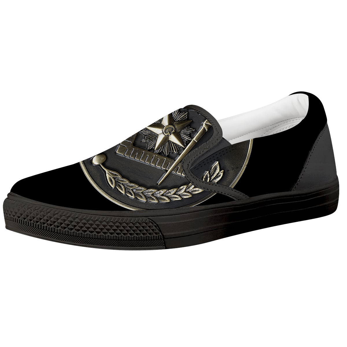 Medal Freemasonry Print Black Slip On Shoes-grizzshop
