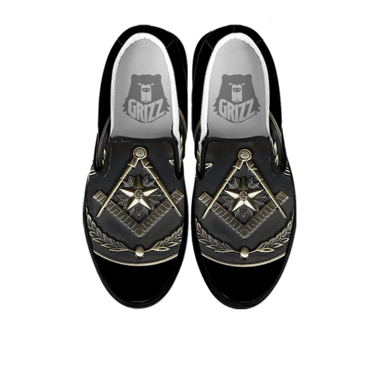 Medal Freemasonry Print Black Slip On Shoes-grizzshop