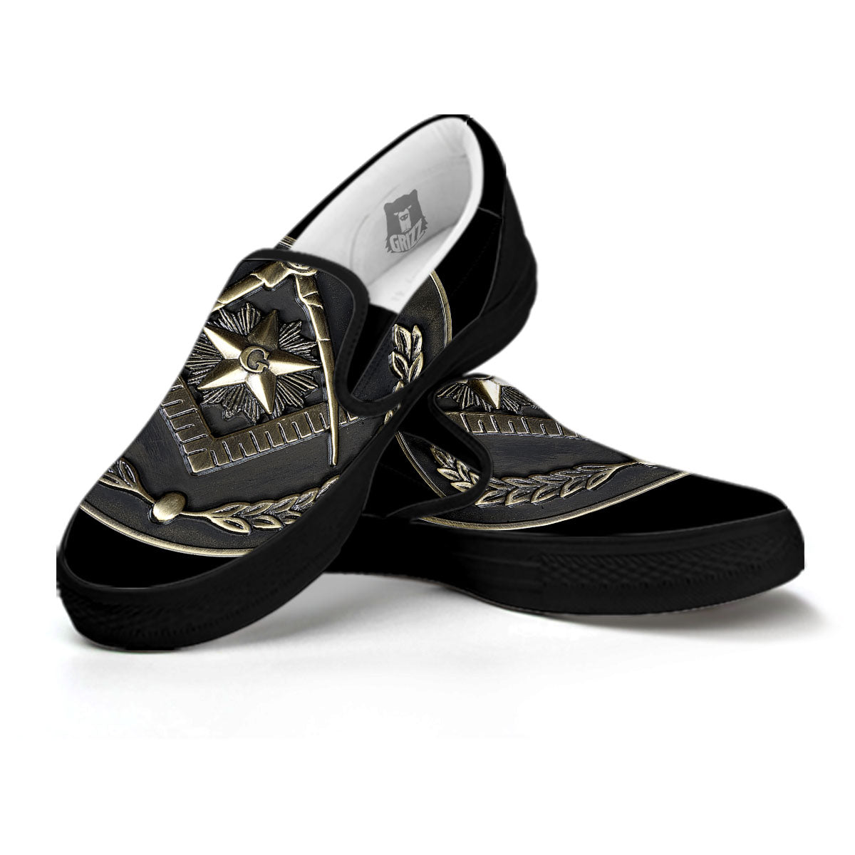Medal Freemasonry Print Black Slip On Shoes-grizzshop
