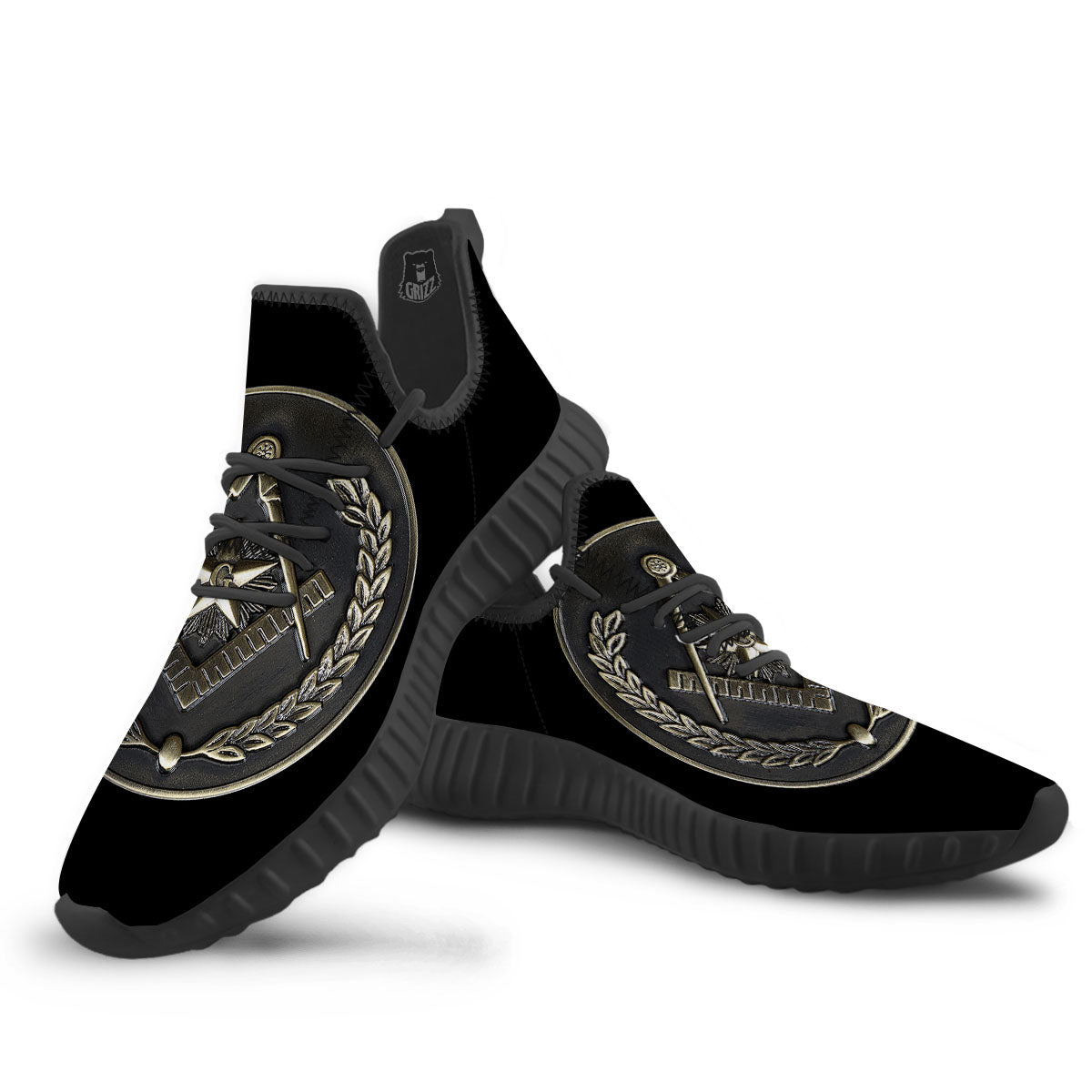 Medal Freemasonry Print Black Walking Shoes-grizzshop