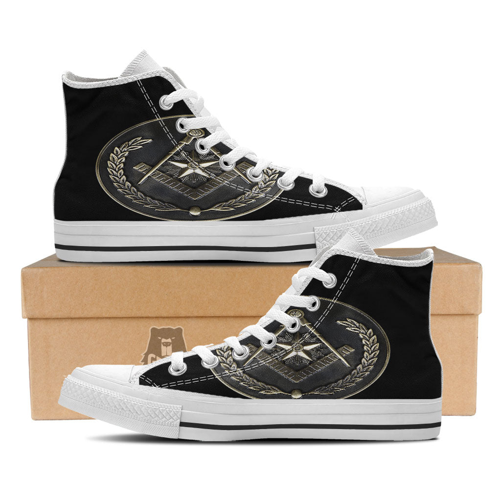 Medal Freemasonry Print White High Top Shoes-grizzshop