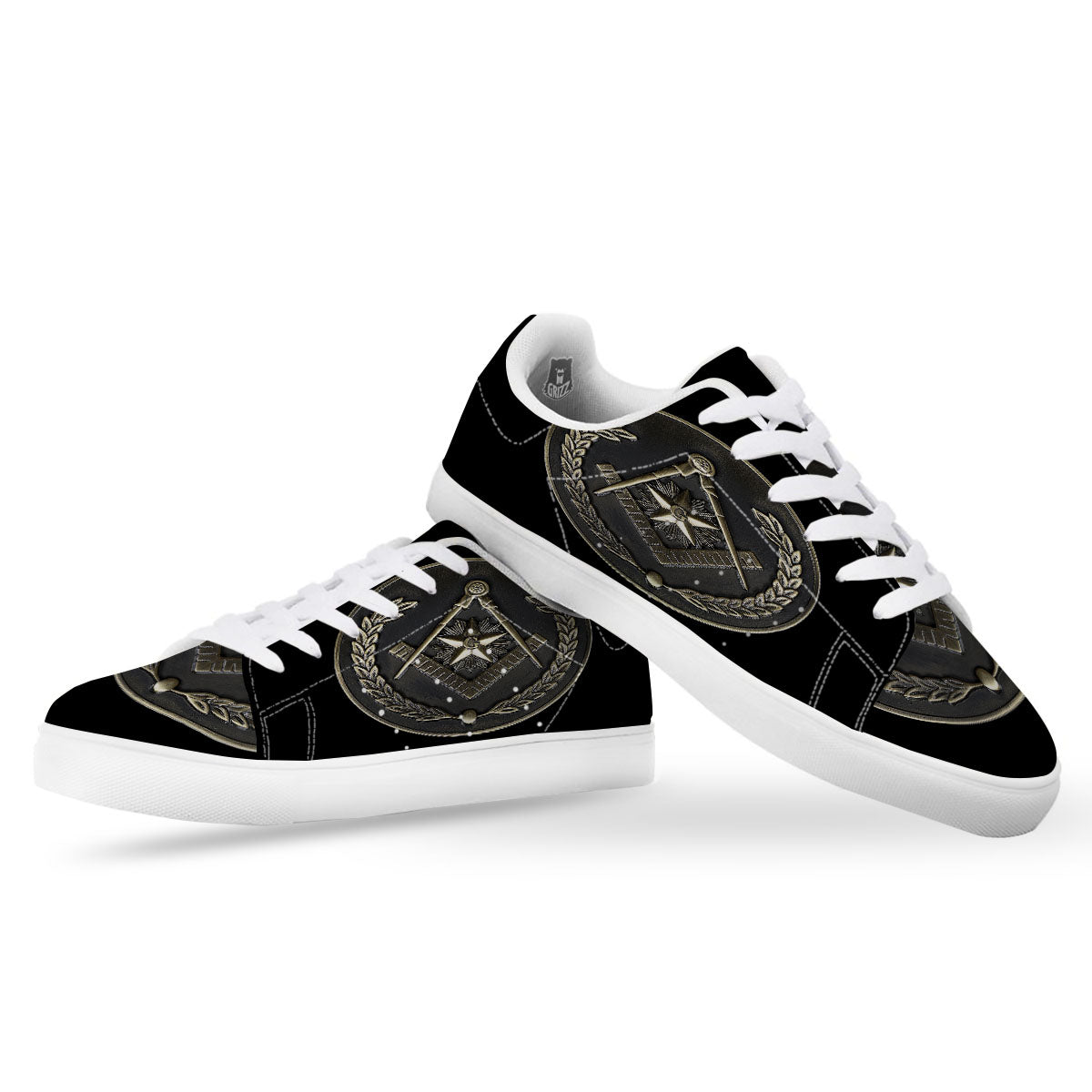 Medal Freemasonry Print White Low Top Sneakers-grizzshop