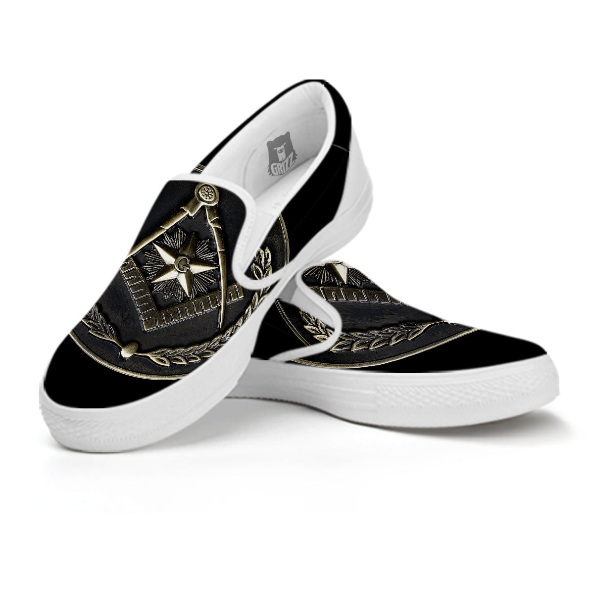 Medal Freemasonry Print White Slip On Shoes-grizzshop