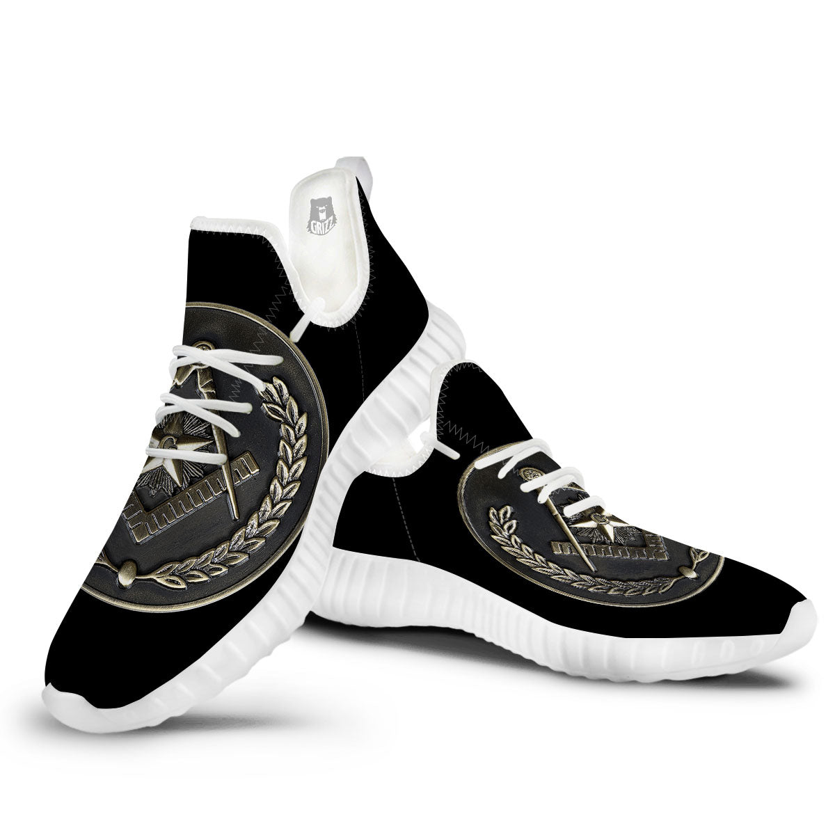 Medal Freemasonry Print White Walking Shoes-grizzshop
