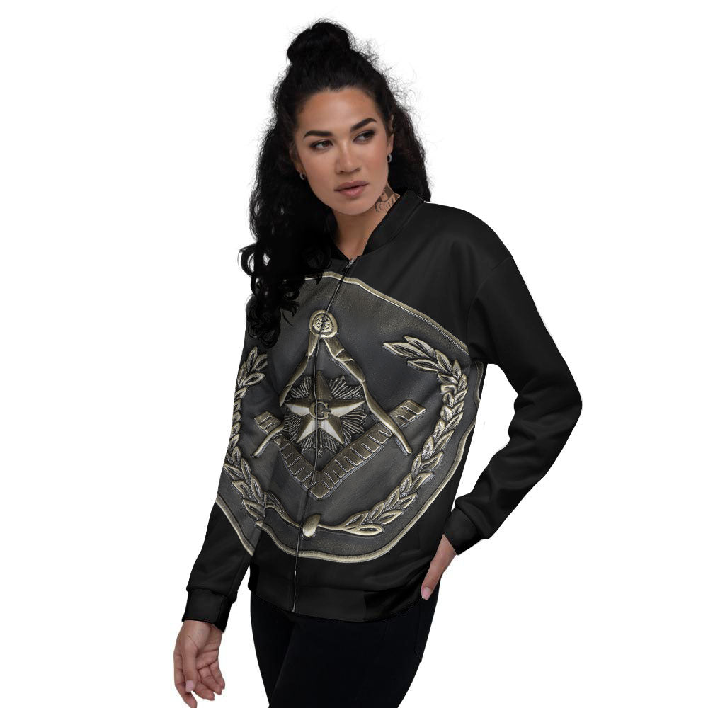 Medal Freemasonry Print Women's Bomber Jacket-grizzshop