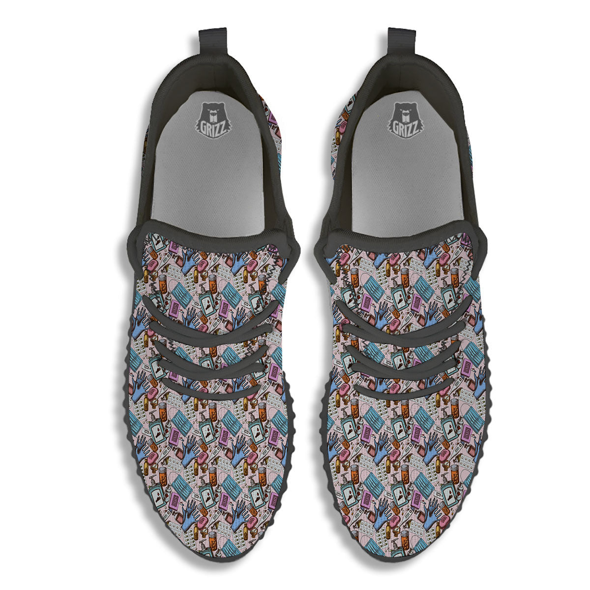 Medical Colorful Print Pattern Black Walking Shoes-grizzshop