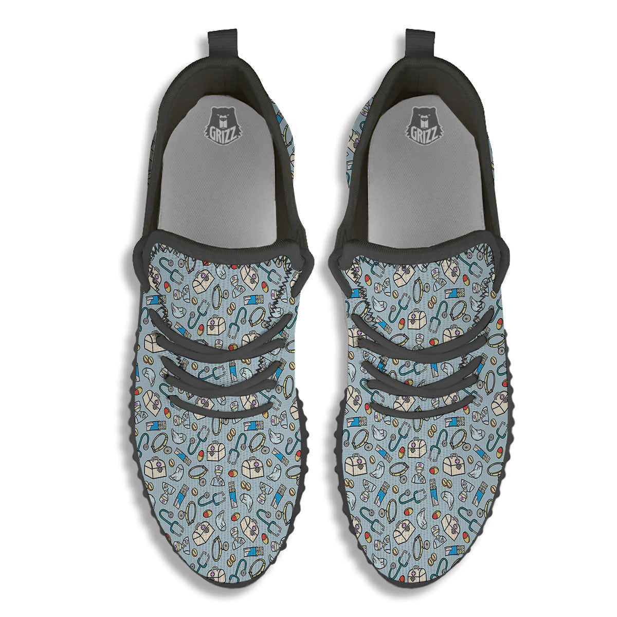 Medical Cute Print Pattern Black Walking Shoes-grizzshop
