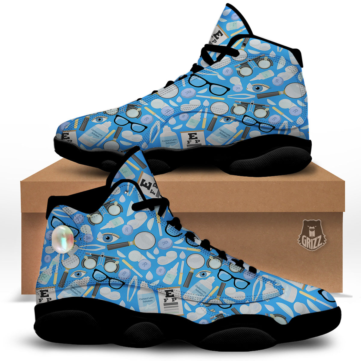Medical Optometry Accessory Blue Print Pattern Black Basketball Shoes-grizzshop
