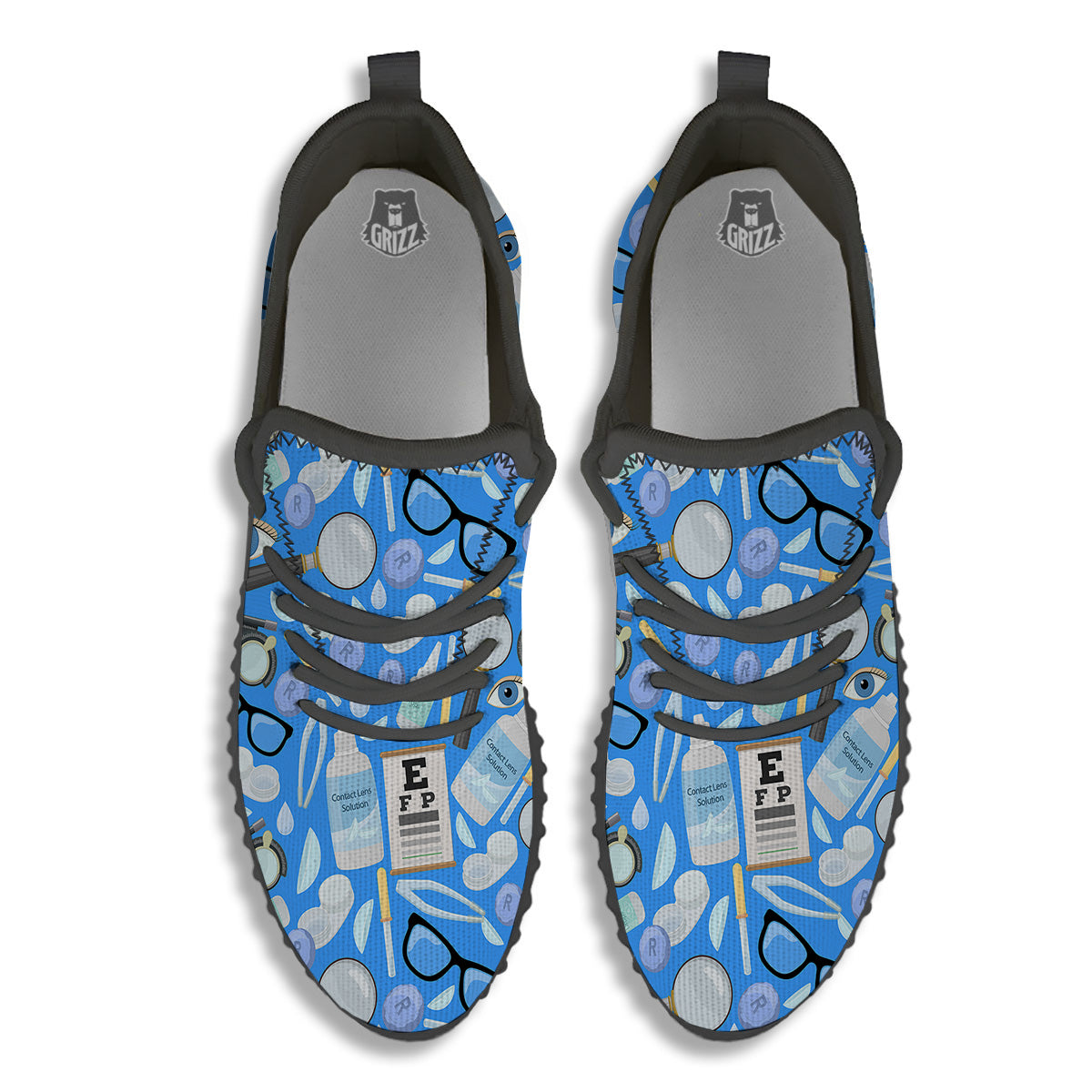 Medical Optometry Accessory Blue Print Pattern Black Walking Shoes-grizzshop