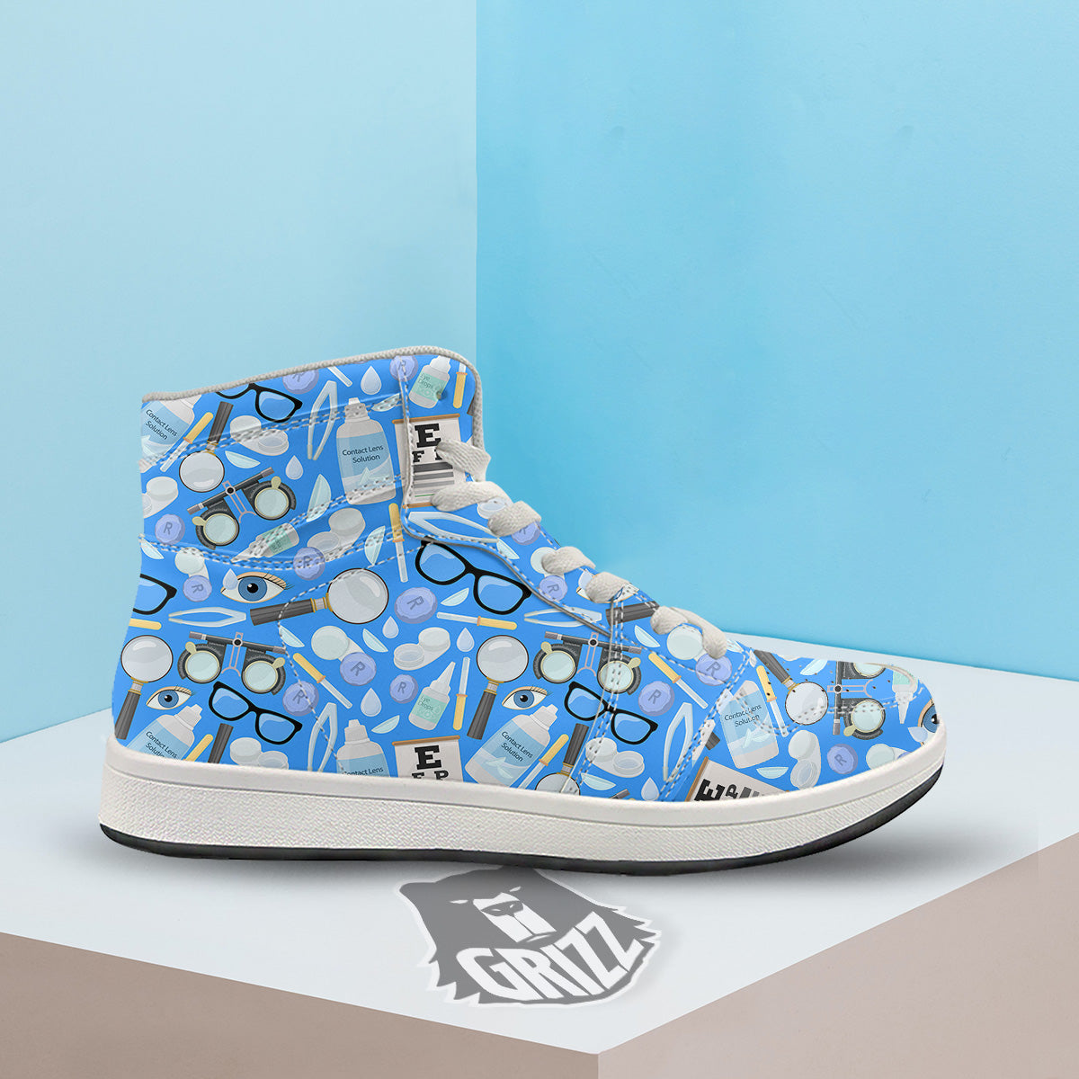 Medical Optometry Accessory Blue Print Pattern High Top Sneakers-grizzshop