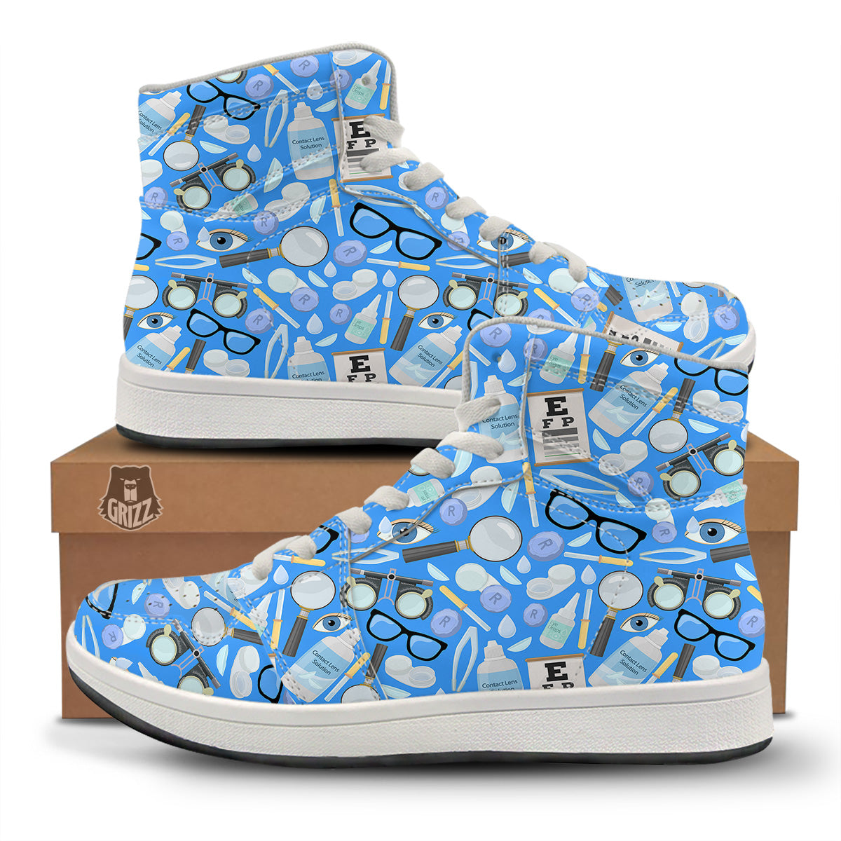 Medical Optometry Accessory Blue Print Pattern High Top Sneakers-grizzshop