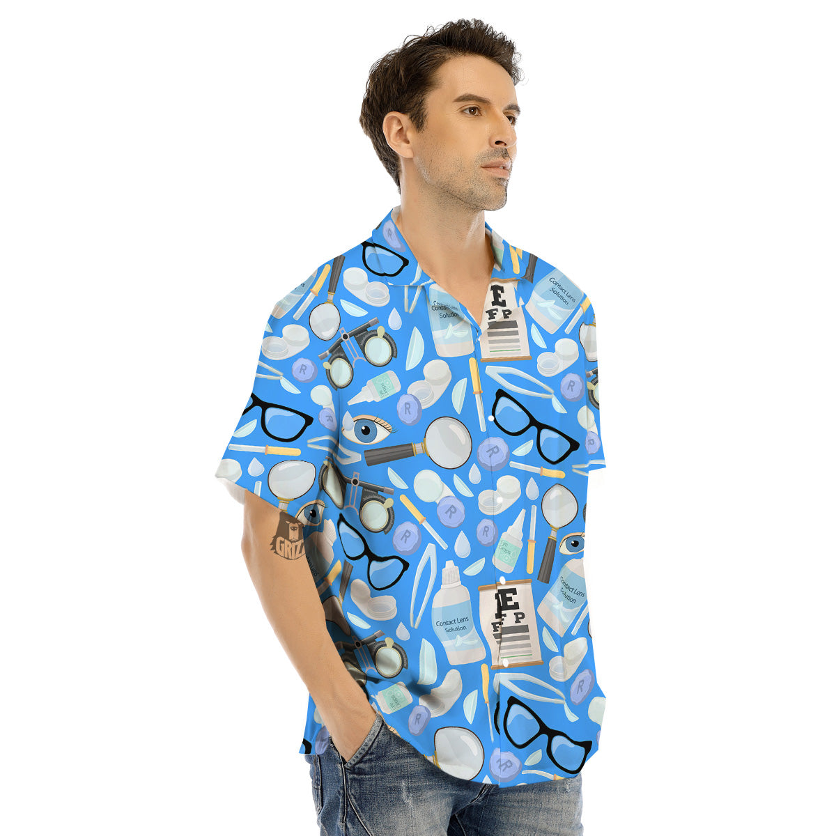 Medical Optometry Accessory Blue Print Pattern Men's Hawaiian Shirt-grizzshop