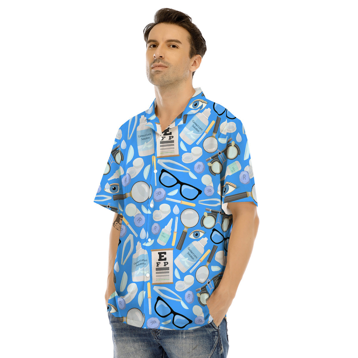 Medical Optometry Accessory Blue Print Pattern Men's Hawaiian Shirt-grizzshop