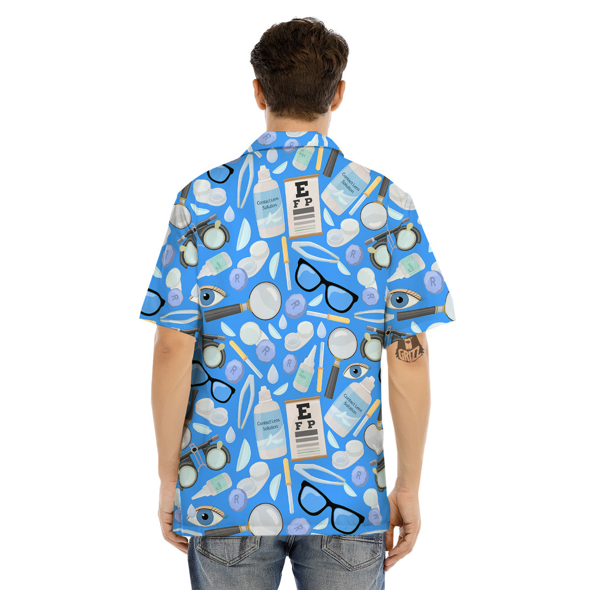 Medical Optometry Accessory Blue Print Pattern Men's Hawaiian Shirt-grizzshop