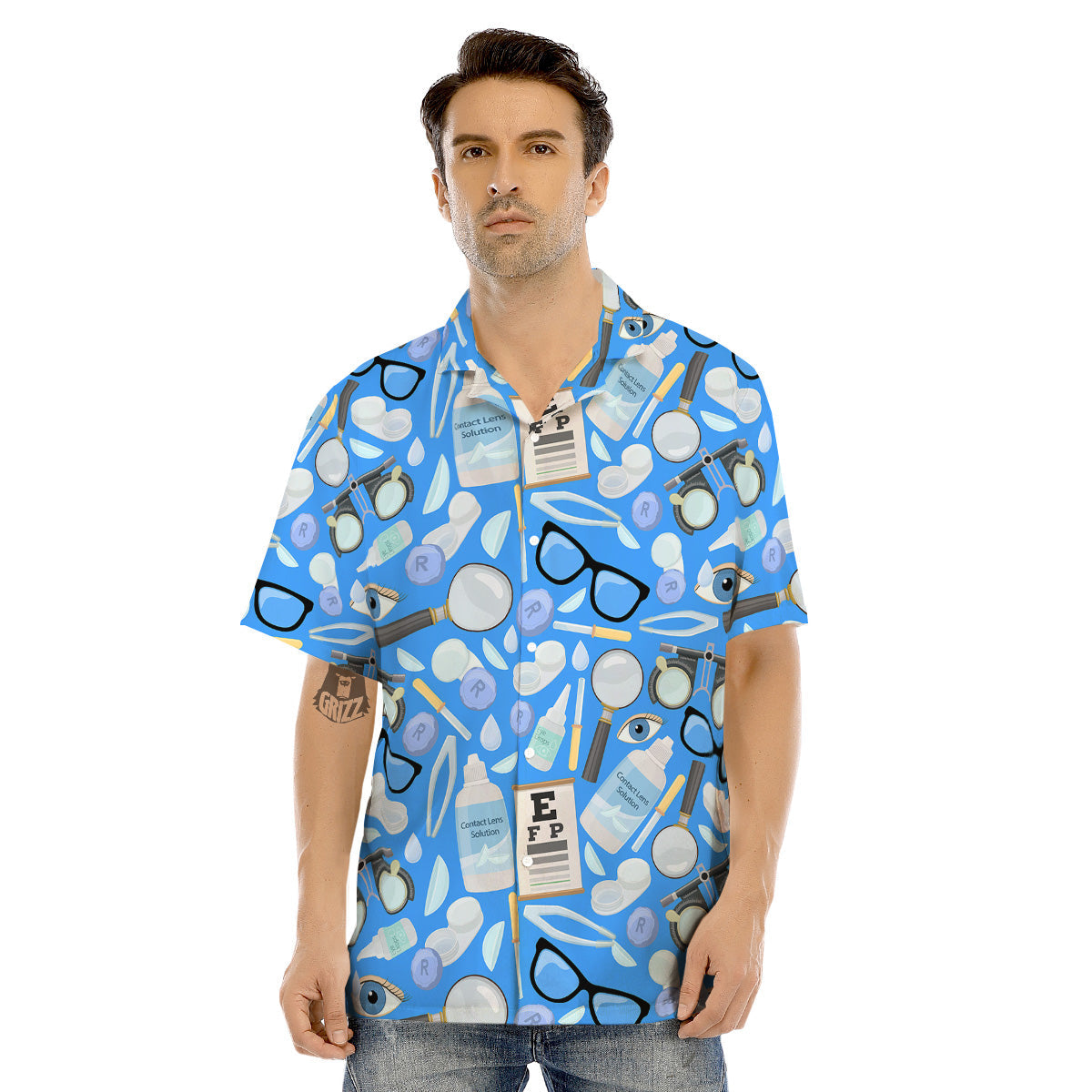 Medical Optometry Accessory Blue Print Pattern Men's Hawaiian Shirt-grizzshop