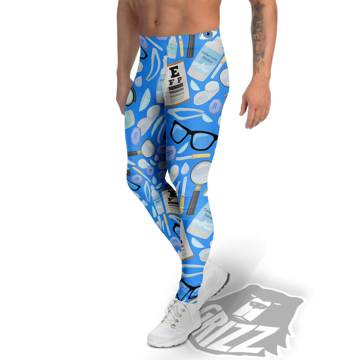 Medical Optometry Accessory Blue Print Pattern Men's Leggings-grizzshop