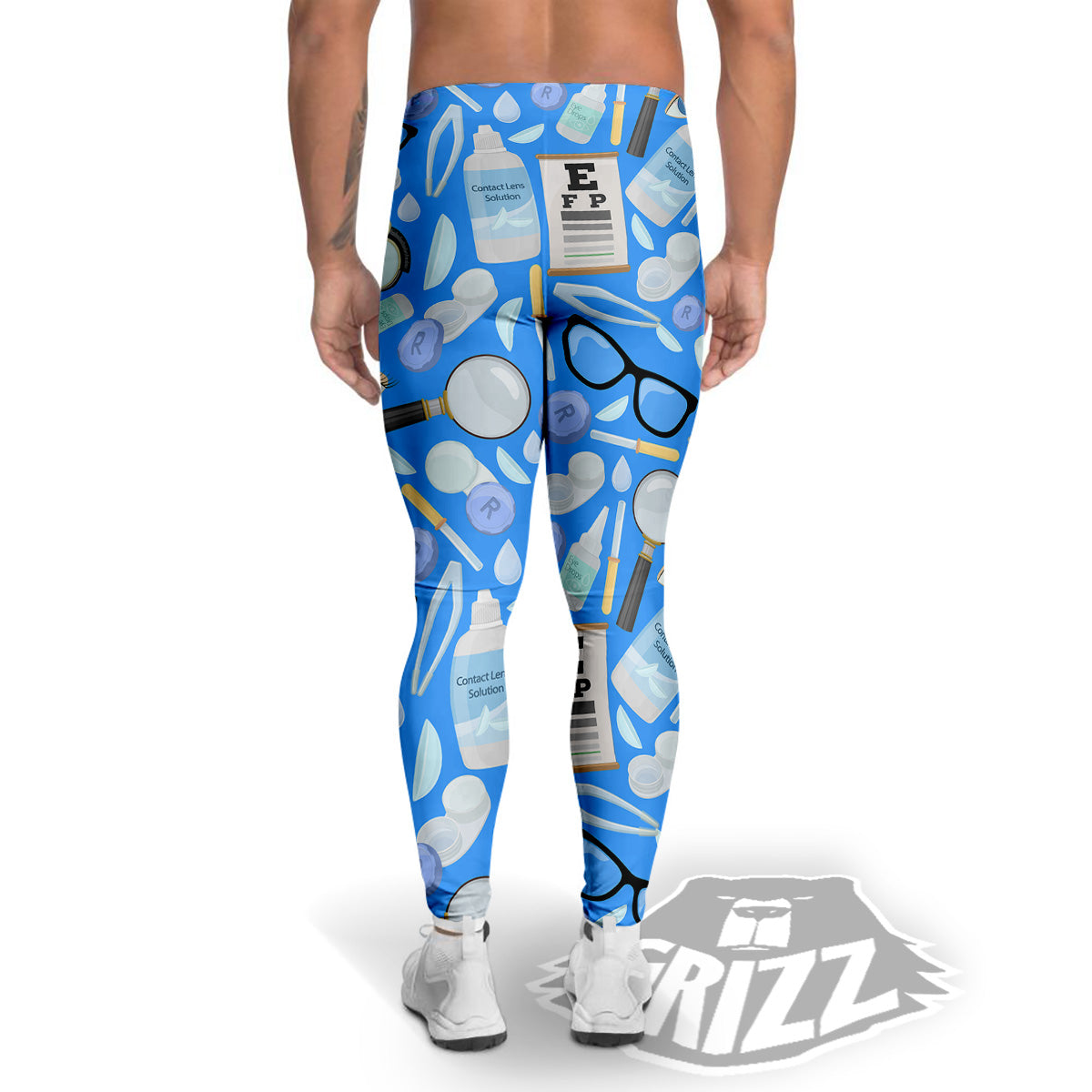 Medical Optometry Accessory Blue Print Pattern Men's Leggings-grizzshop