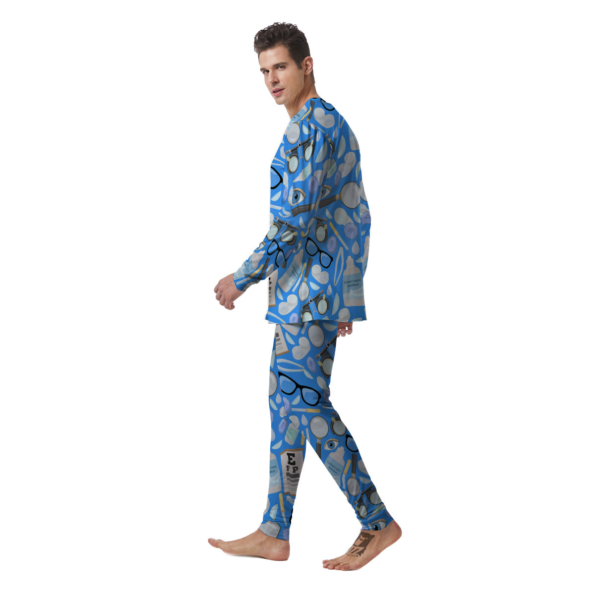 Medical Optometry Accessory Blue Print Pattern Men's Pajamas-grizzshop