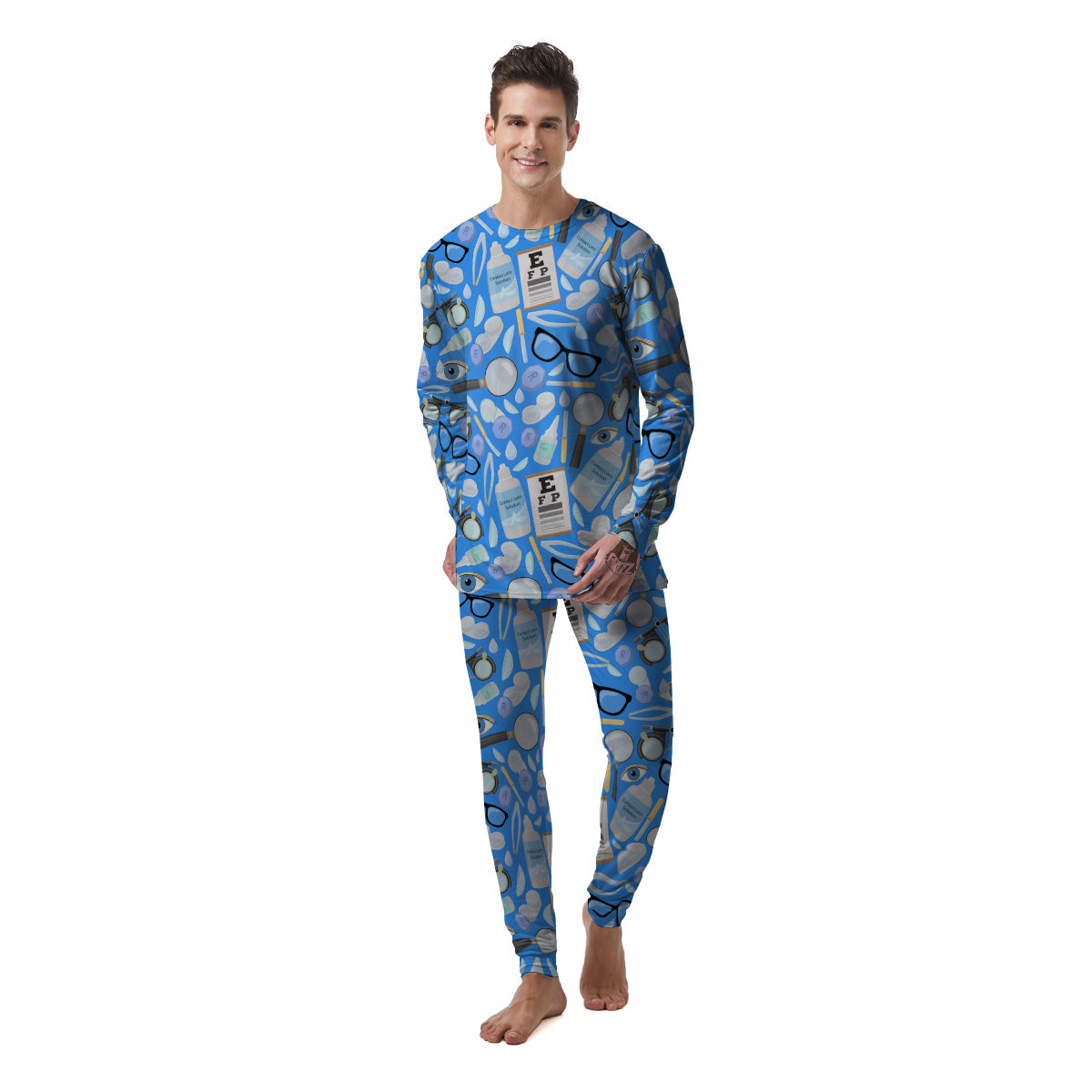 Medical Optometry Accessory Blue Print Pattern Men's Pajamas-grizzshop