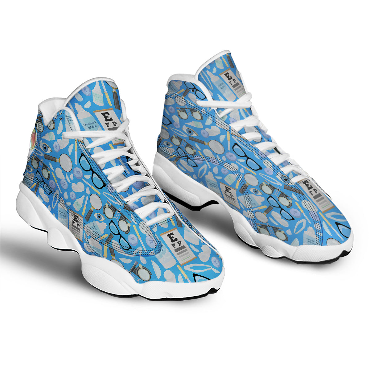 Medical Optometry Accessory Blue Print Pattern White Basketball Shoes-grizzshop