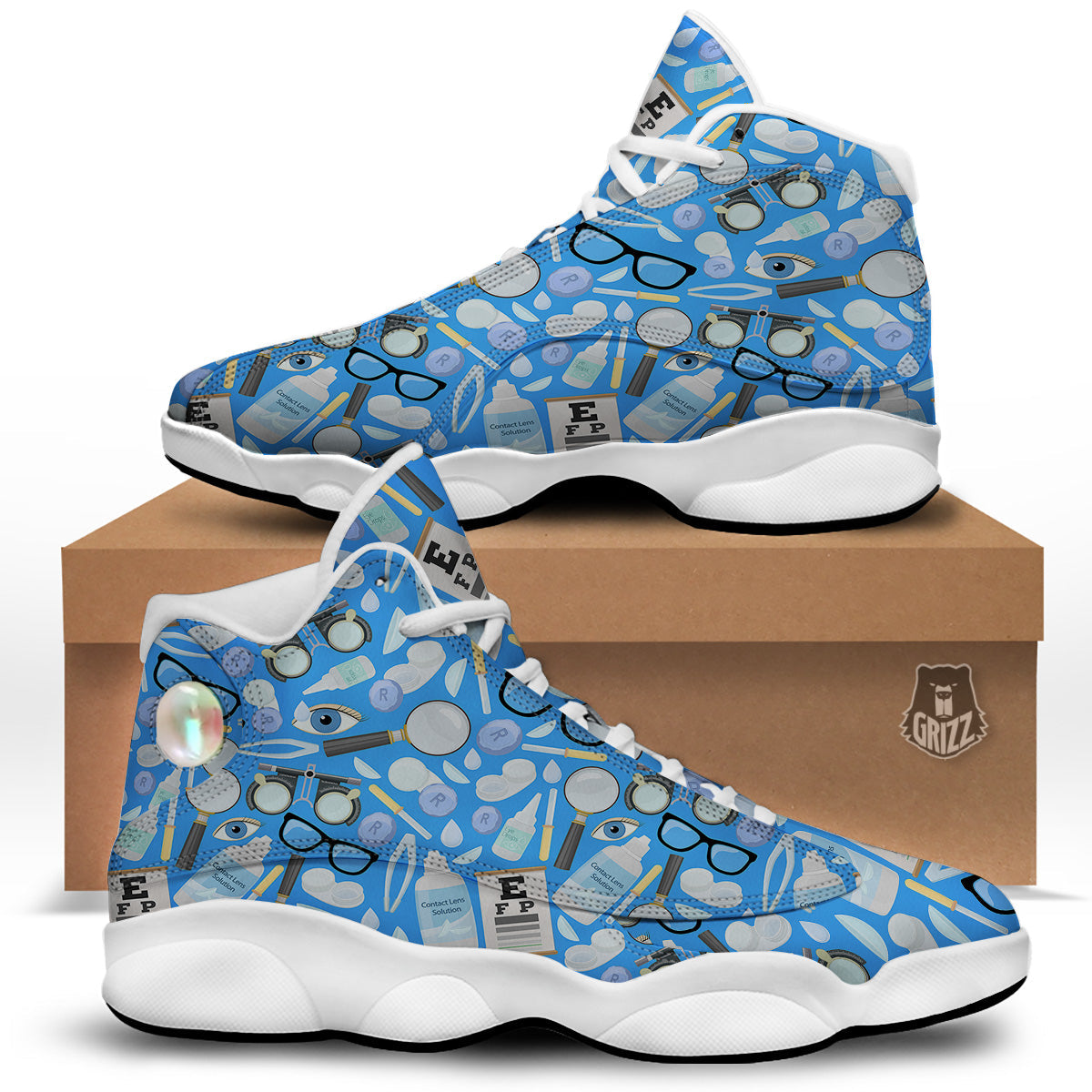Medical Optometry Accessory Blue Print Pattern White Basketball Shoes-grizzshop