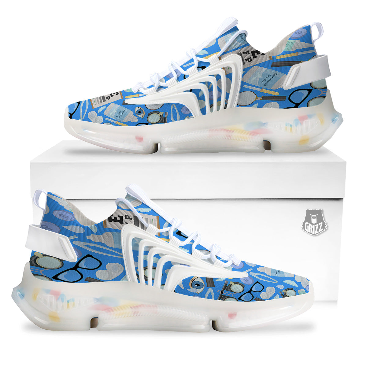 Medical Optometry Accessory Blue Print Pattern White Gym Shoes-grizzshop