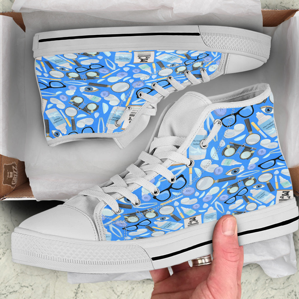 Medical Optometry Accessory Blue Print Pattern White High Top Shoes-grizzshop