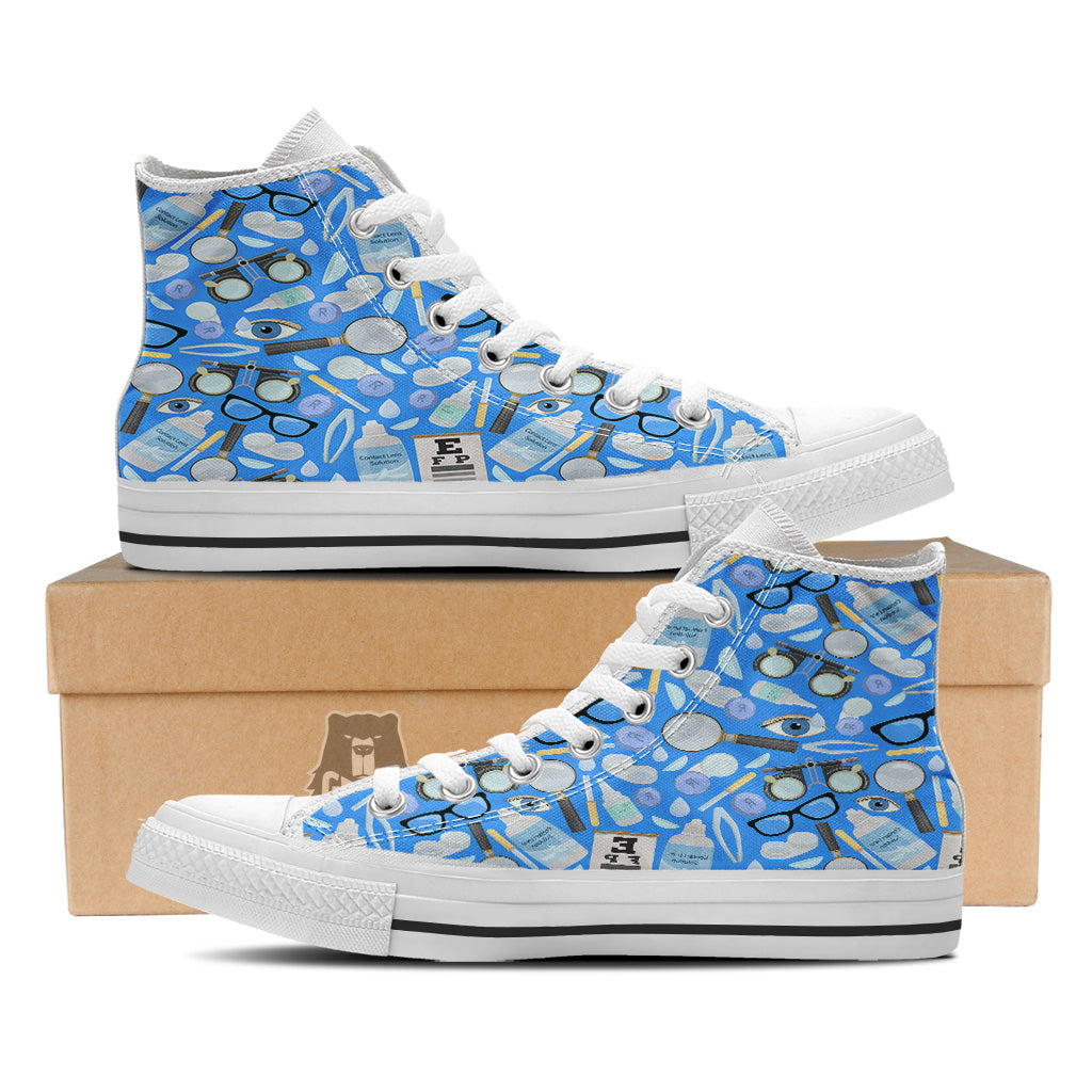 Medical Optometry Accessory Blue Print Pattern White High Top Shoes-grizzshop
