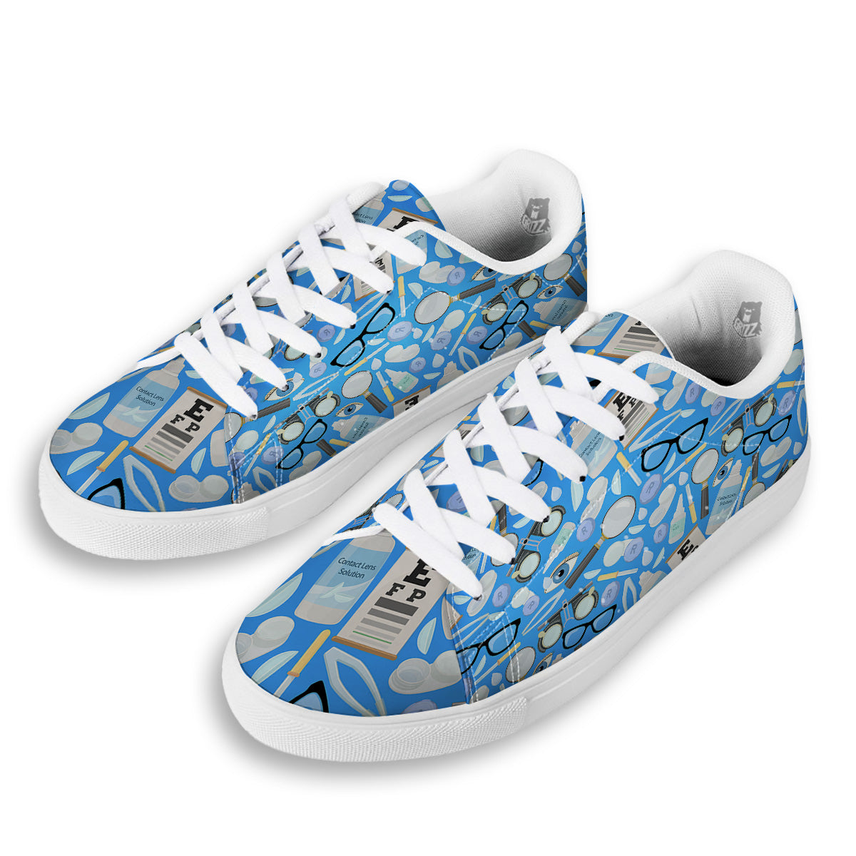 Medical Optometry Accessory Blue Print Pattern White Low Top Sneakers-grizzshop