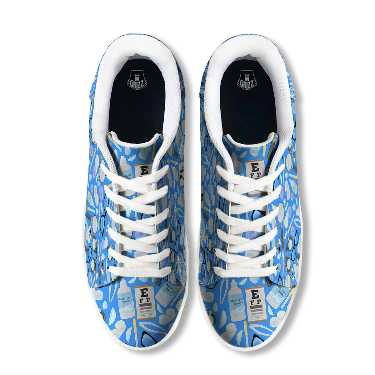 Medical Optometry Accessory Blue Print Pattern White Low Top Sneakers-grizzshop