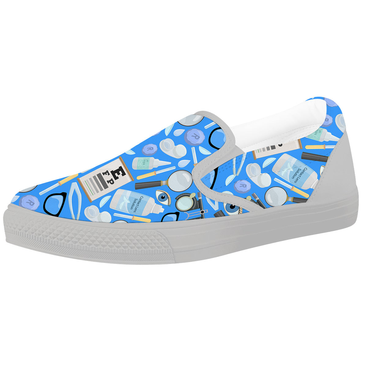 Medical Optometry Accessory Blue Print Pattern White Slip On Shoes-grizzshop