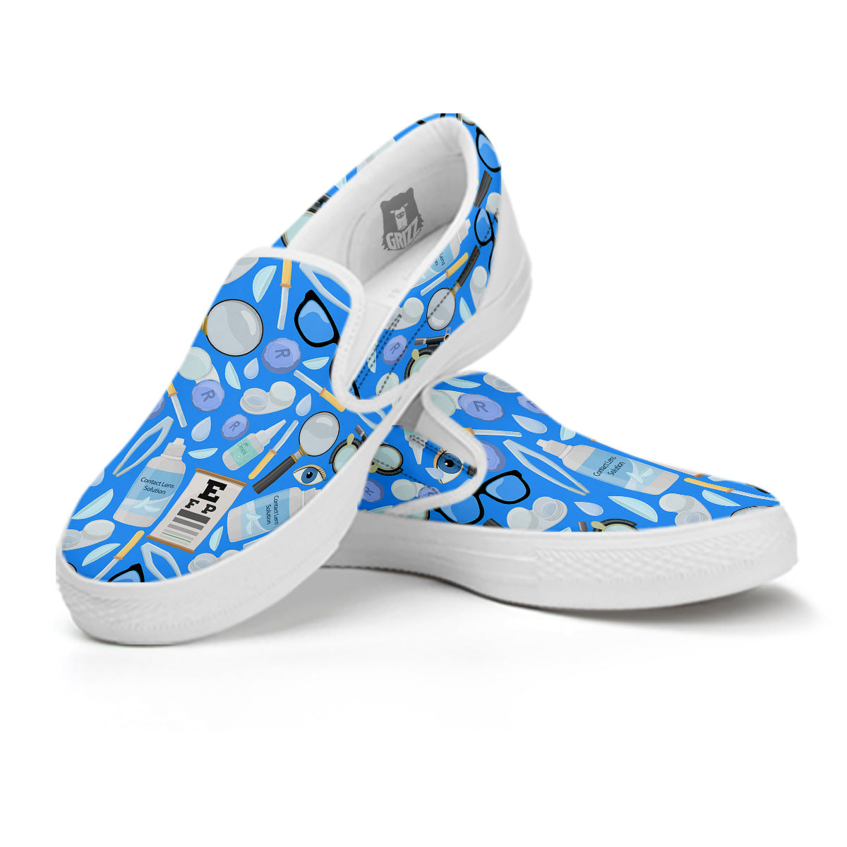 Medical Optometry Accessory Blue Print Pattern White Slip On Shoes-grizzshop
