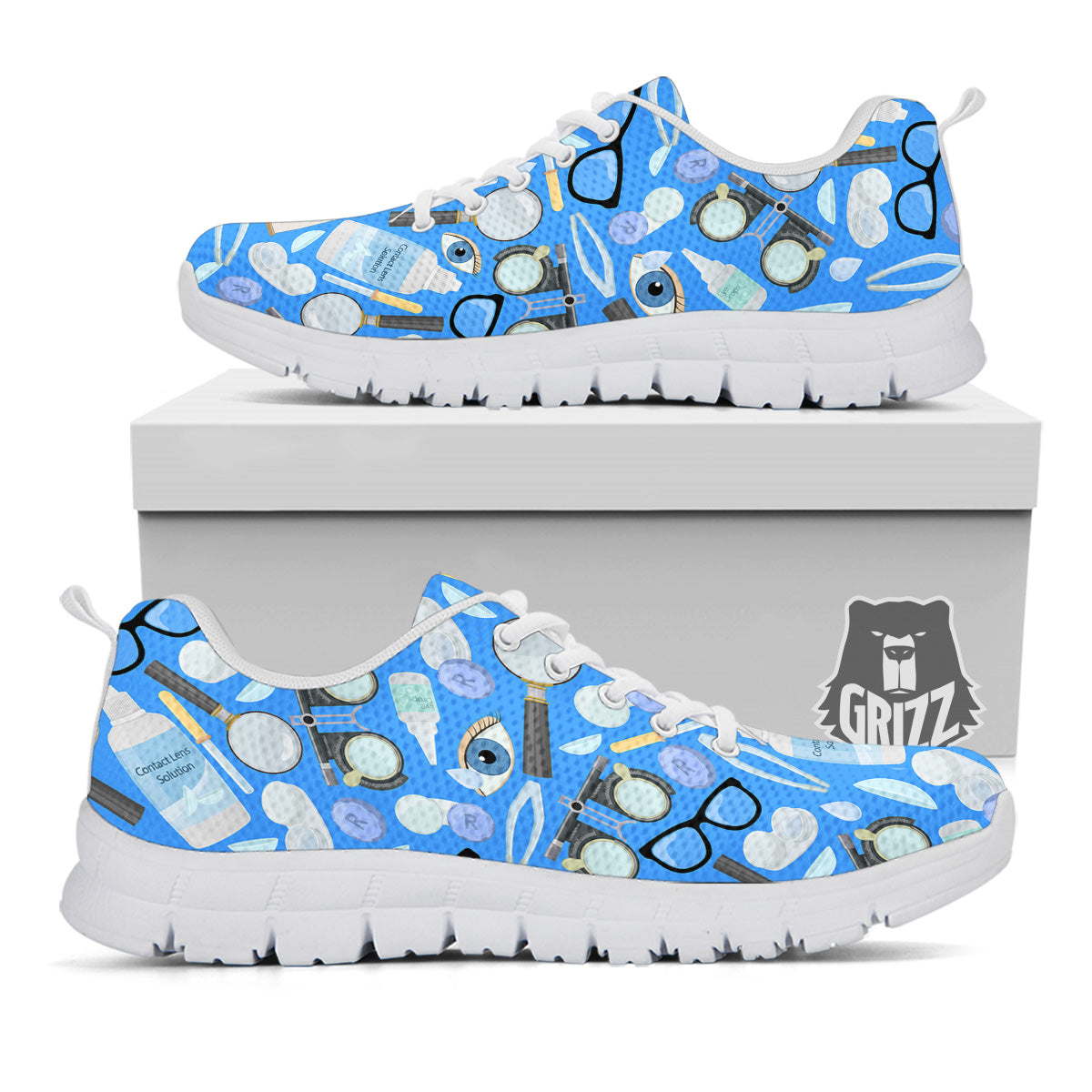 Medical Optometry Accessory Blue Print Pattern White Sneaker-grizzshop