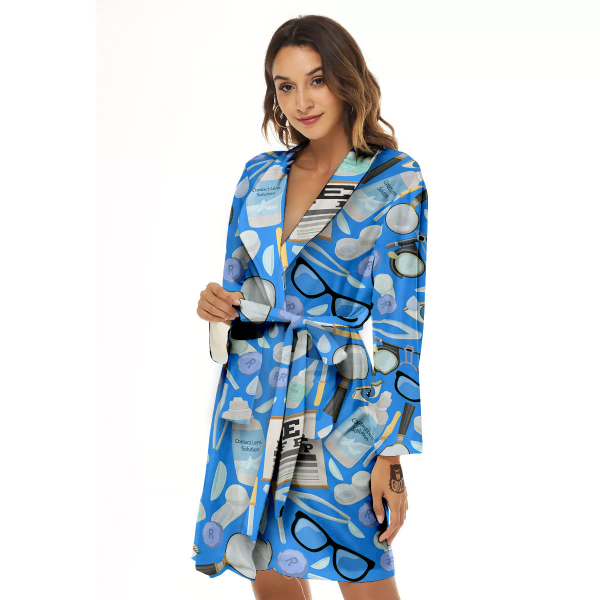 Medical Optometry Accessory Blue Print Pattern Women's Robe-grizzshop