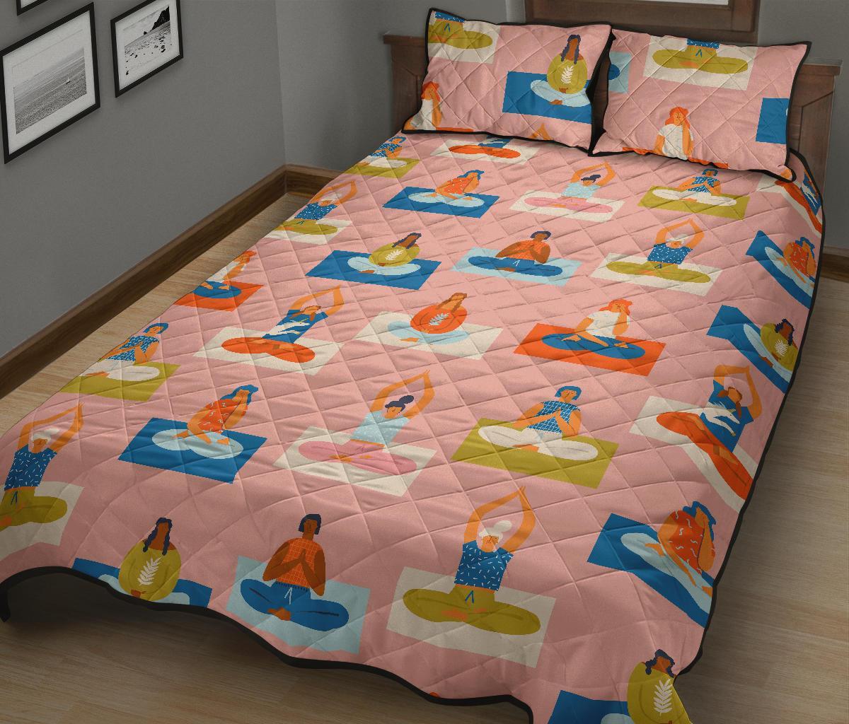 Meditation Yoga Pattern Print Bed Set Quilt-grizzshop