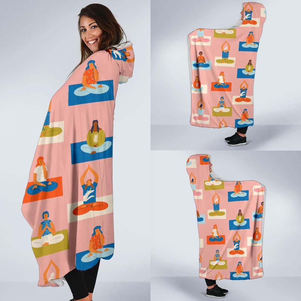 Meditation Yoga Pattern Print Hooded Blanket-grizzshop