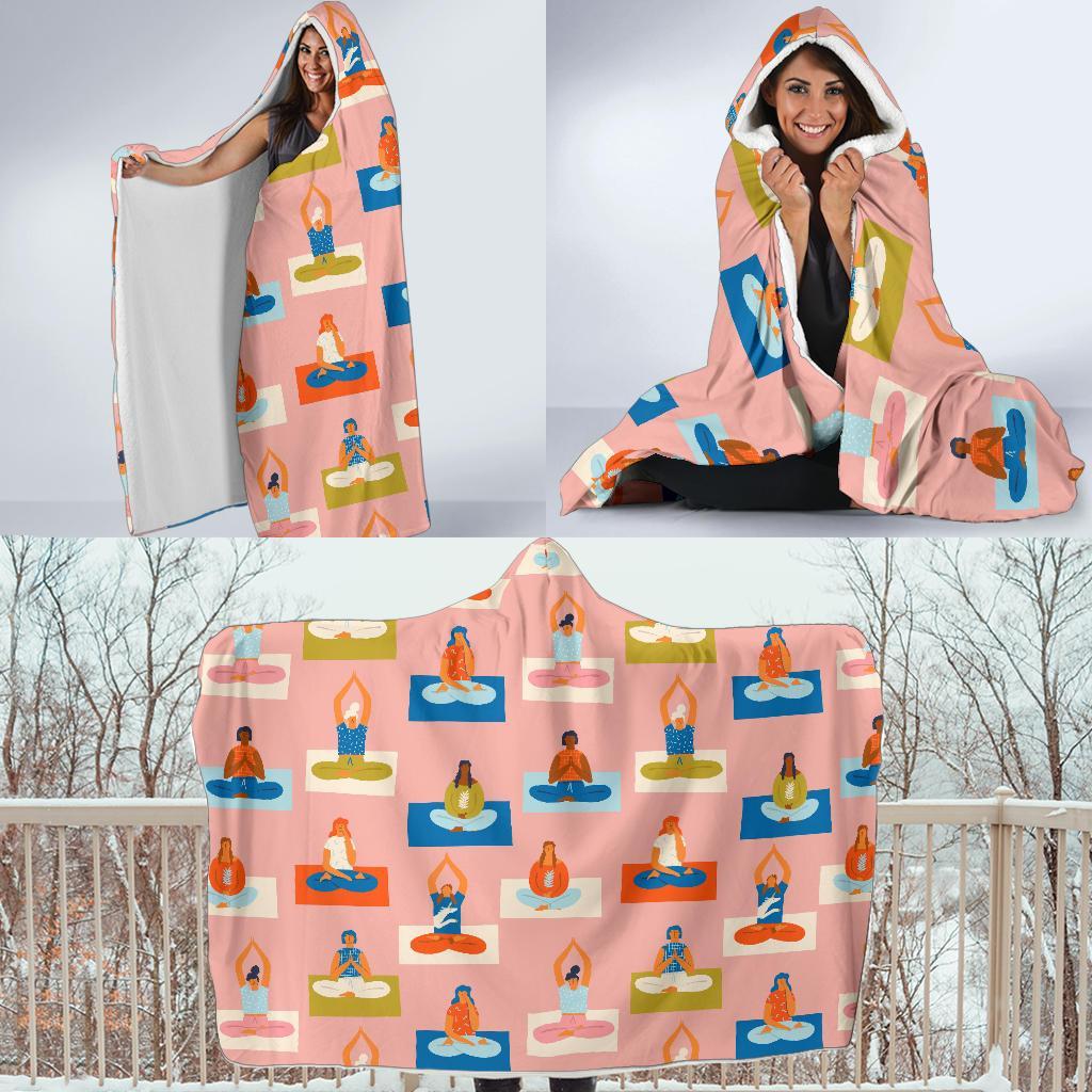 Meditation Yoga Pattern Print Hooded Blanket-grizzshop