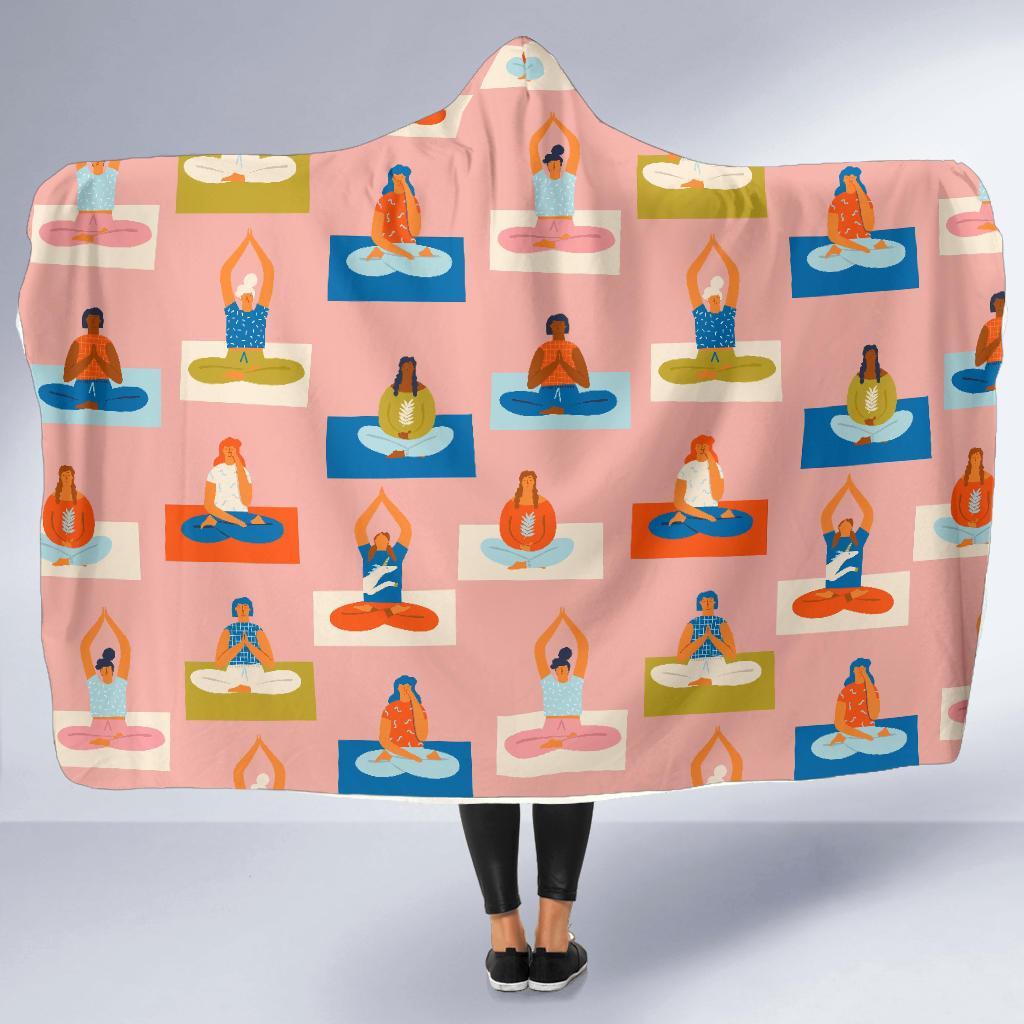 Meditation Yoga Pattern Print Hooded Blanket-grizzshop
