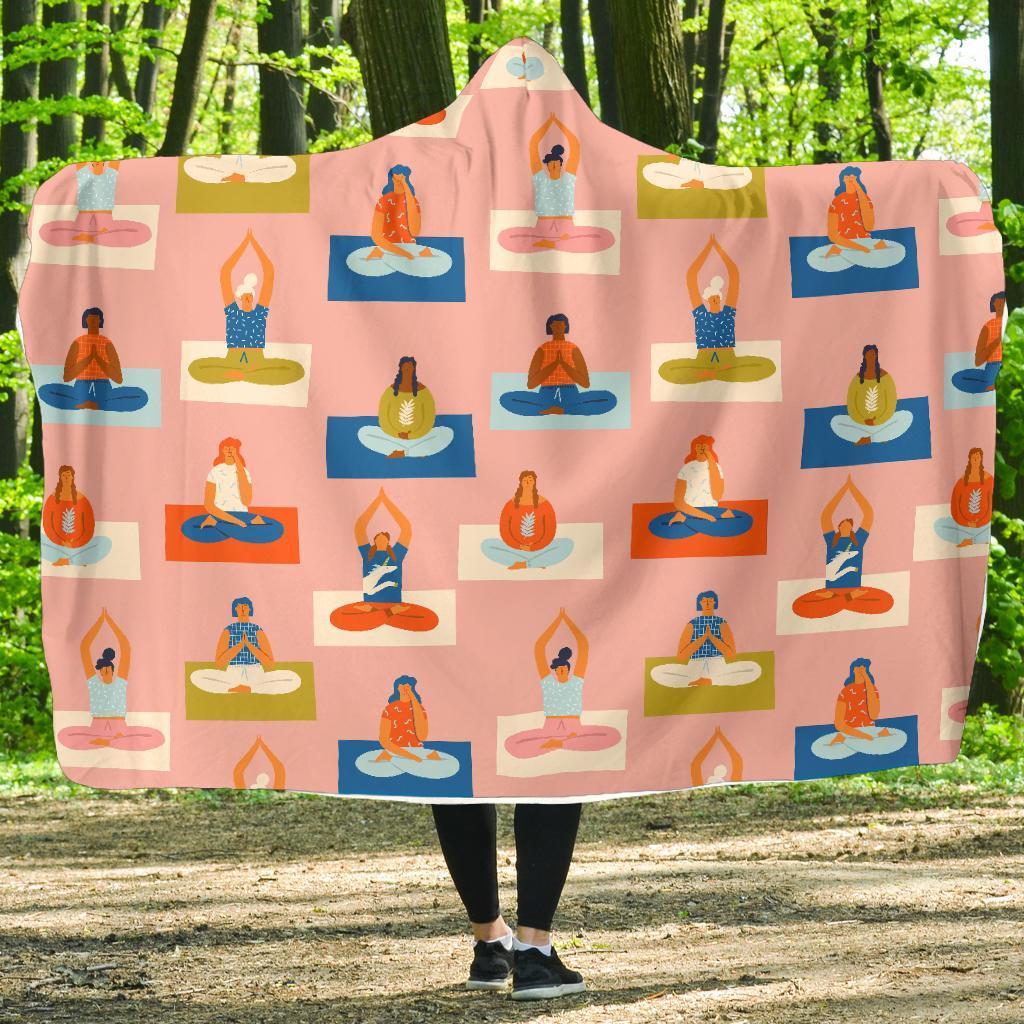 Meditation Yoga Pattern Print Hooded Blanket-grizzshop